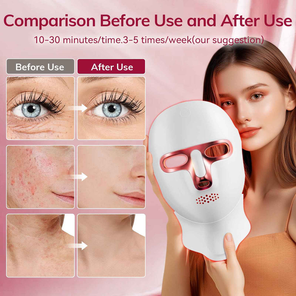 Cordless red light therapy mask for face with USB-C recharge used at home