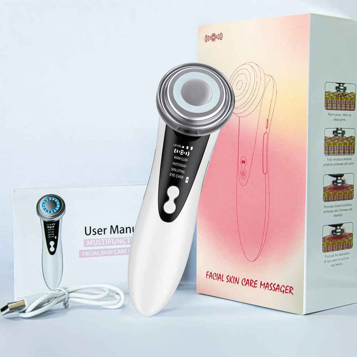 LED Facial Massager with Red Blue Light & Warm Lifting